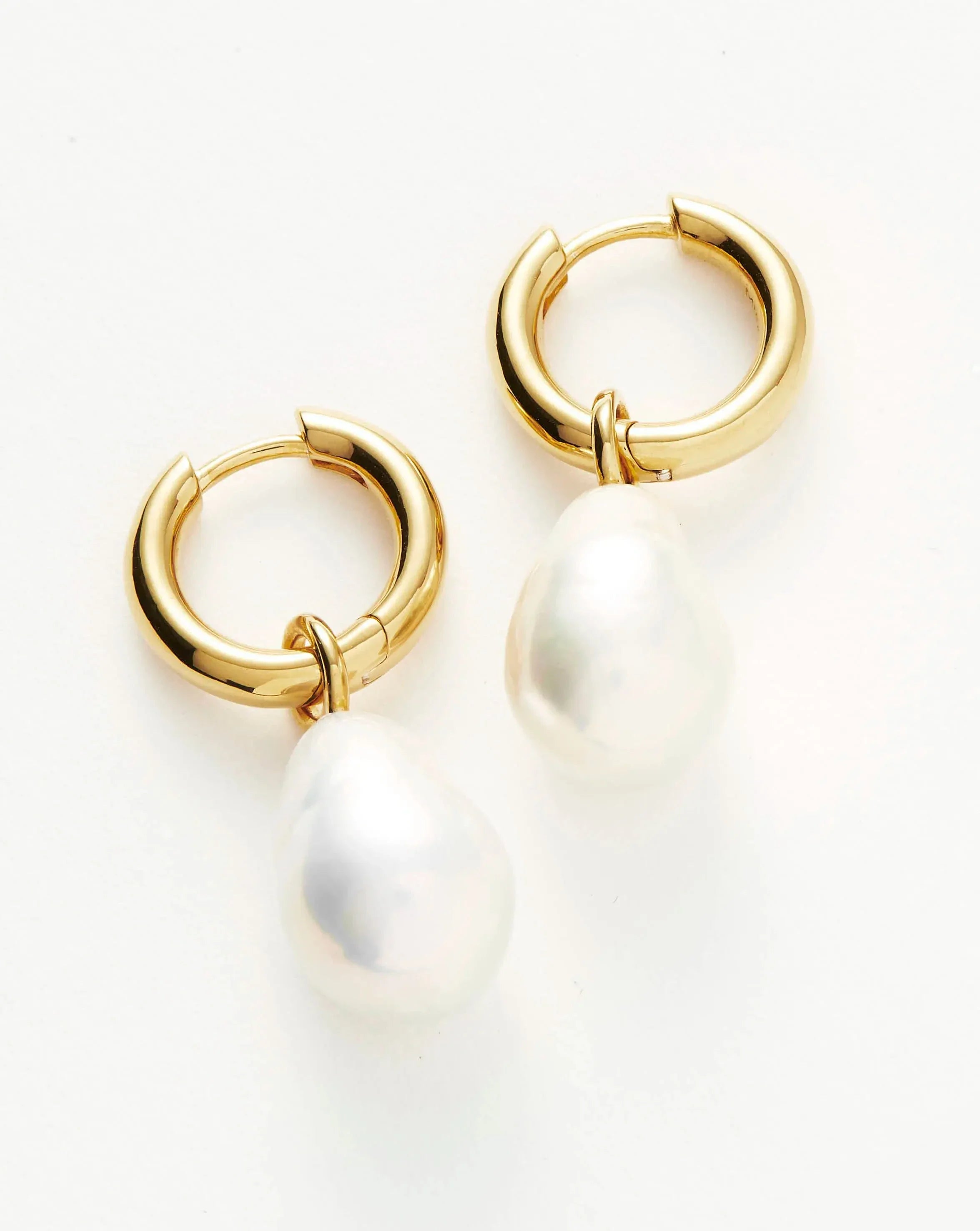 Baroque Pearl Drop Tunnel Mini Hoop Earrings | 18ct Gold Vermeil/Pearl