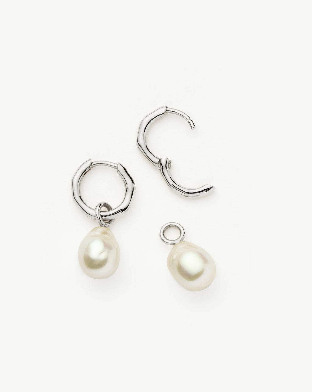 Solid Gold Baroque Pearl Organic Hoop Earrings | 14ct Solid White Gold/Pearl