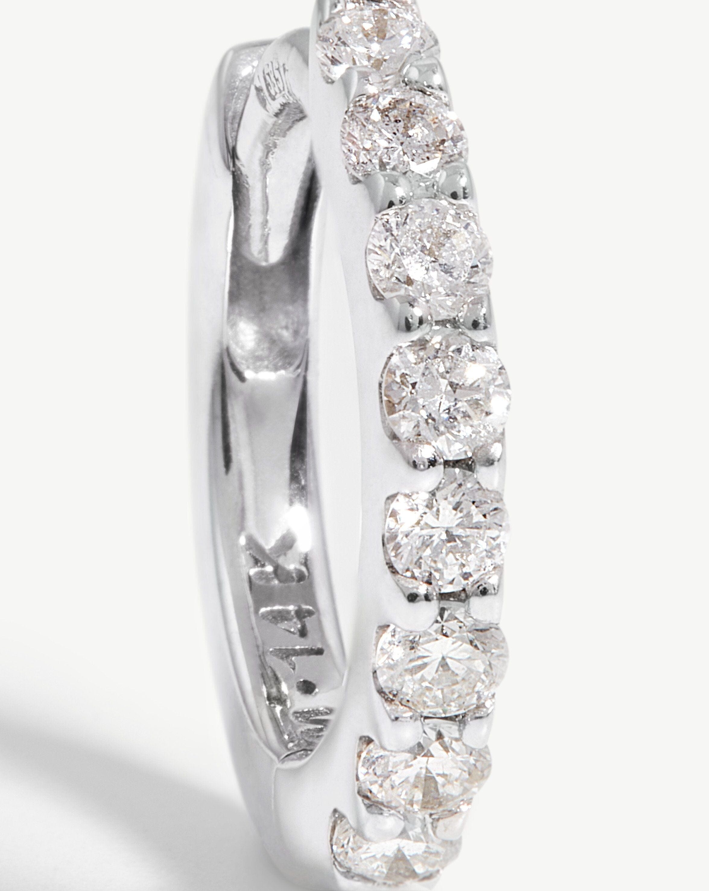 Solid Gold Classic Diamond Huggies | 14ct White Gold/Diamond