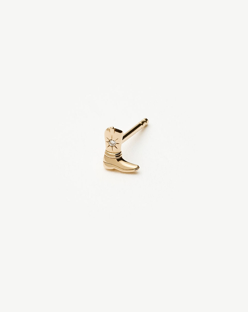 Solid Gold Cowboy Boot Single Stud Earring | 14ct Solid Gold/Diamond