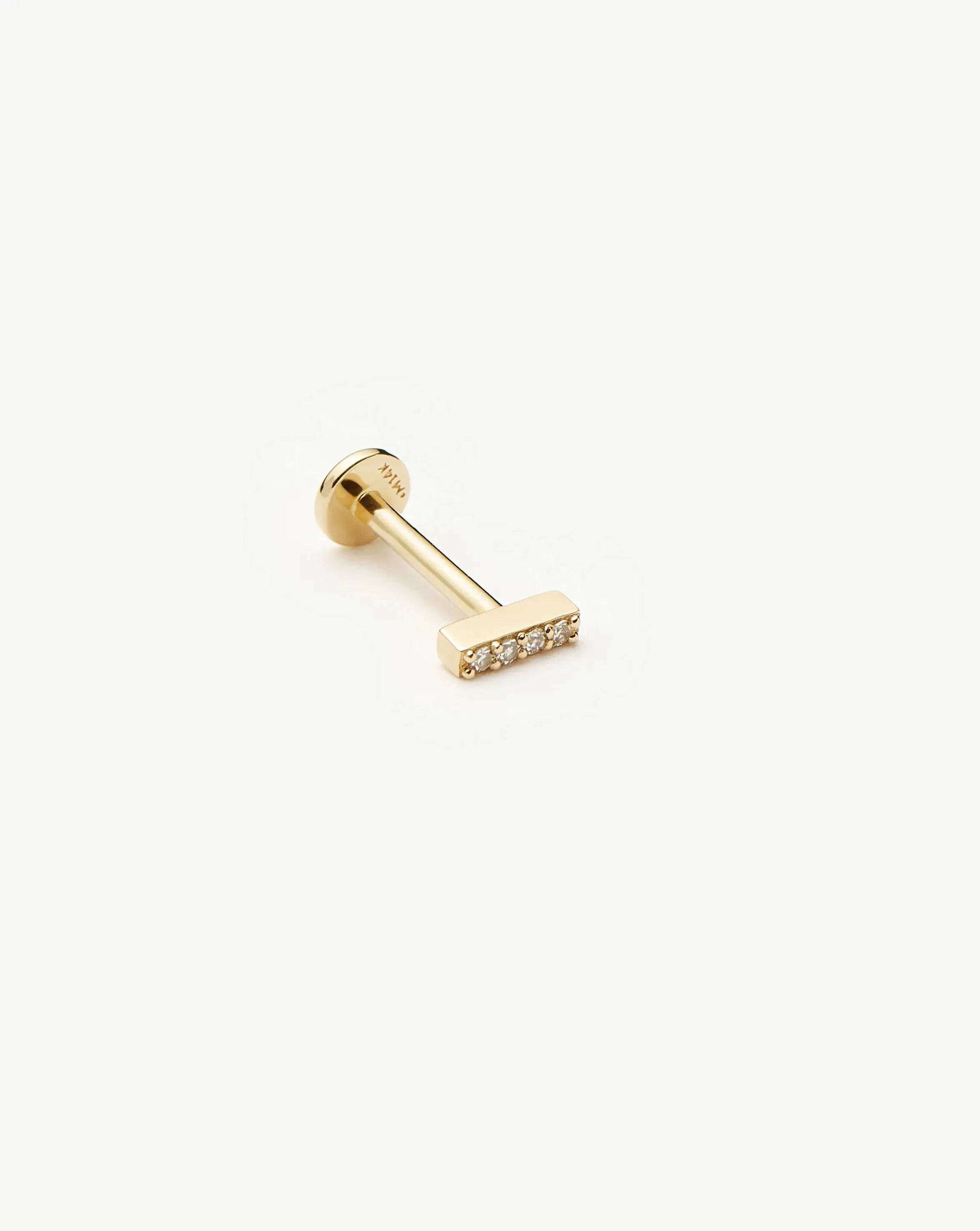 Solid Gold Diamond Bar Flat Back Stud Earring | 14ct Yellow Gold/Diamond