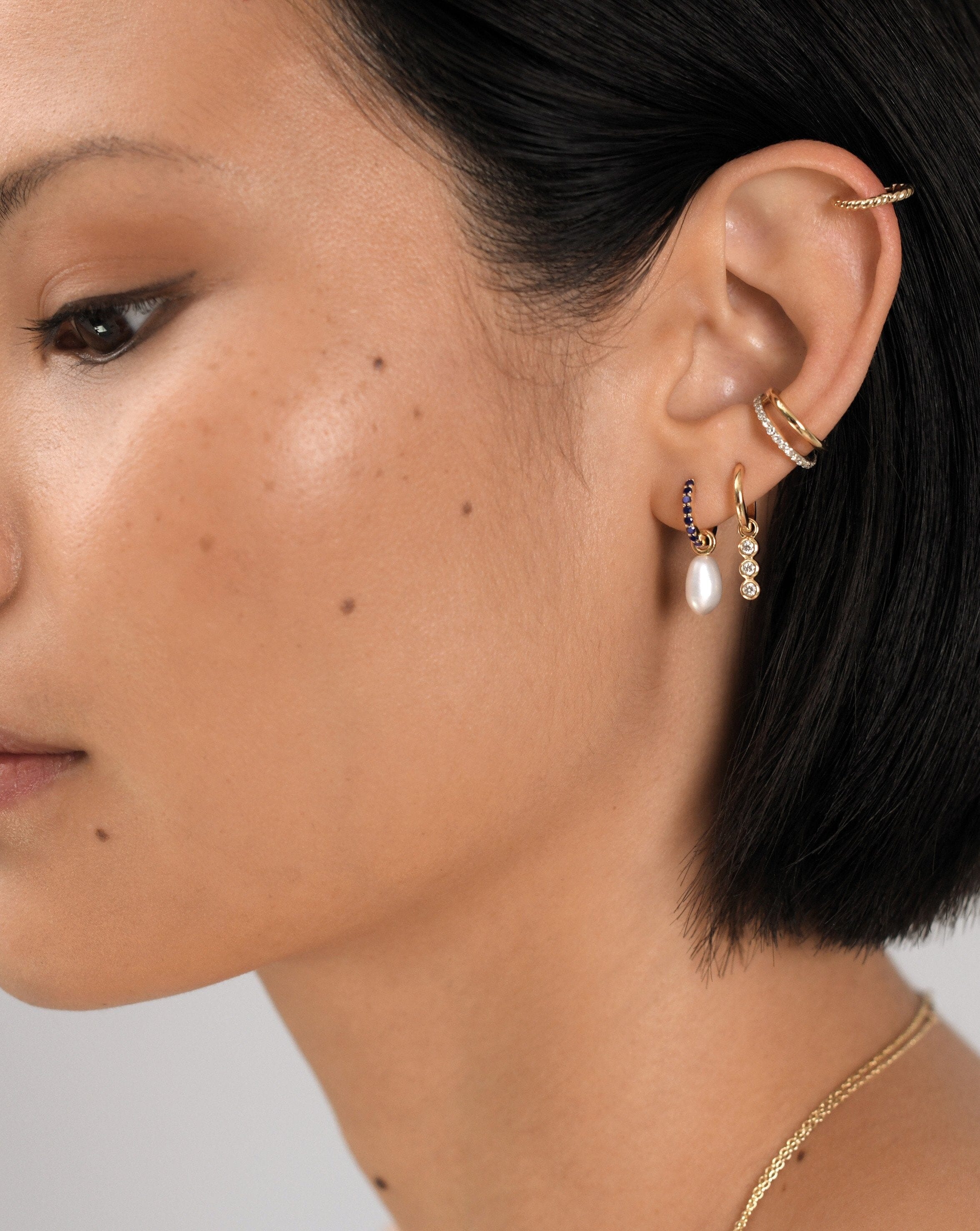Solid Gold Diamond Charm Hoop Earrings