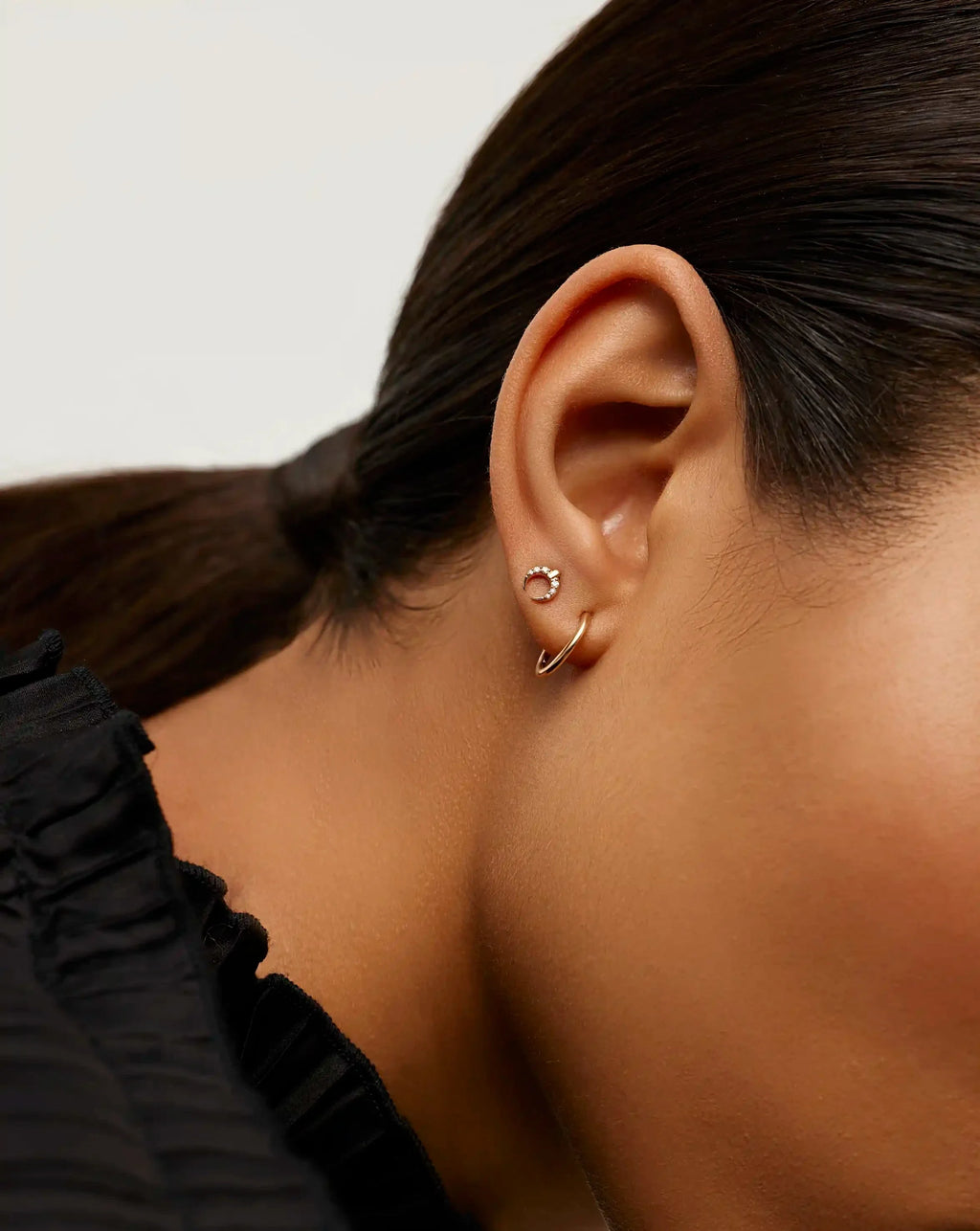 Solid Gold Lucy Williams Horn Single Stud Earring | 14ct Solid Gold/Diamond