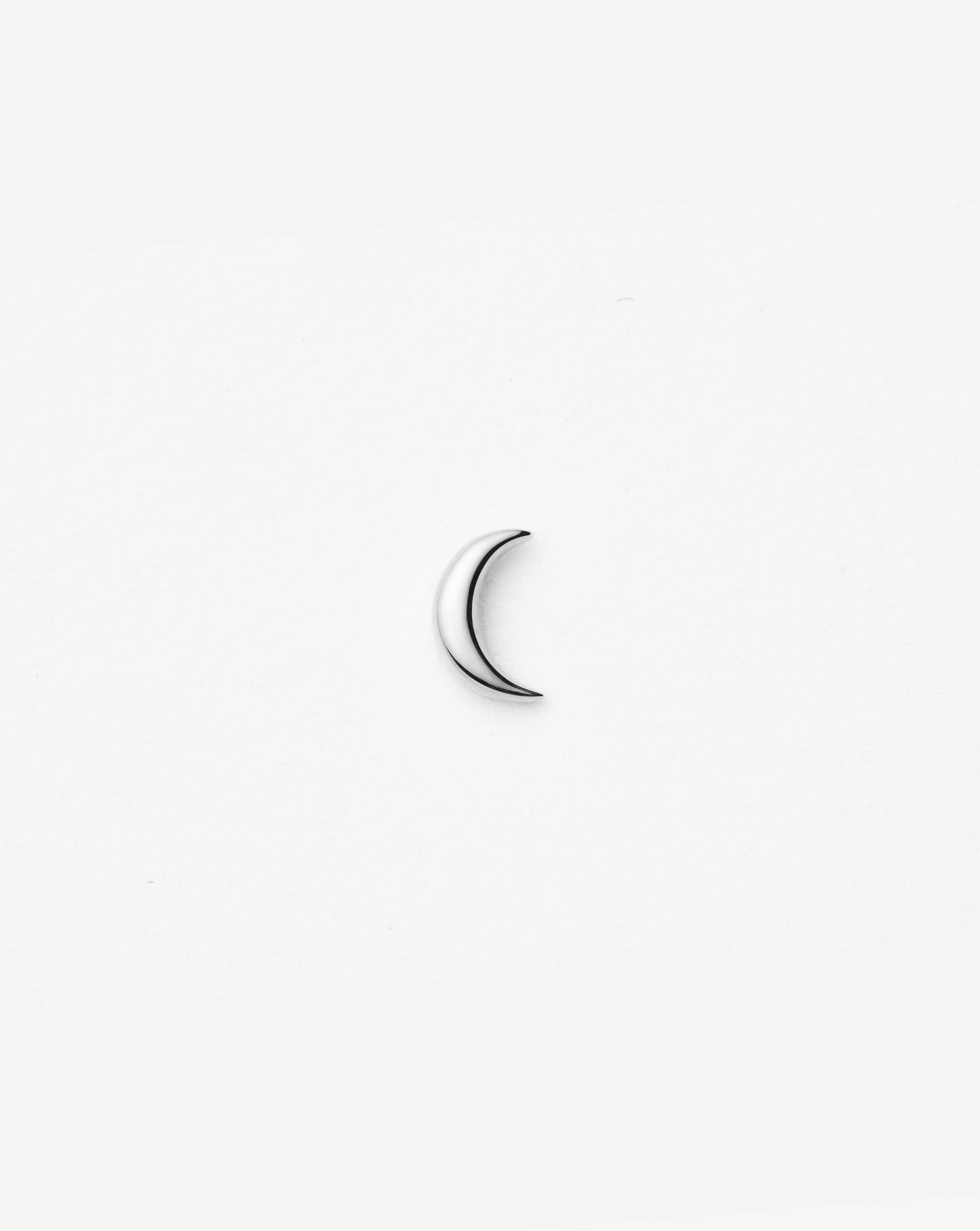 Solid Gold Moon Flat Back Stud Earring | 14ct White Gold