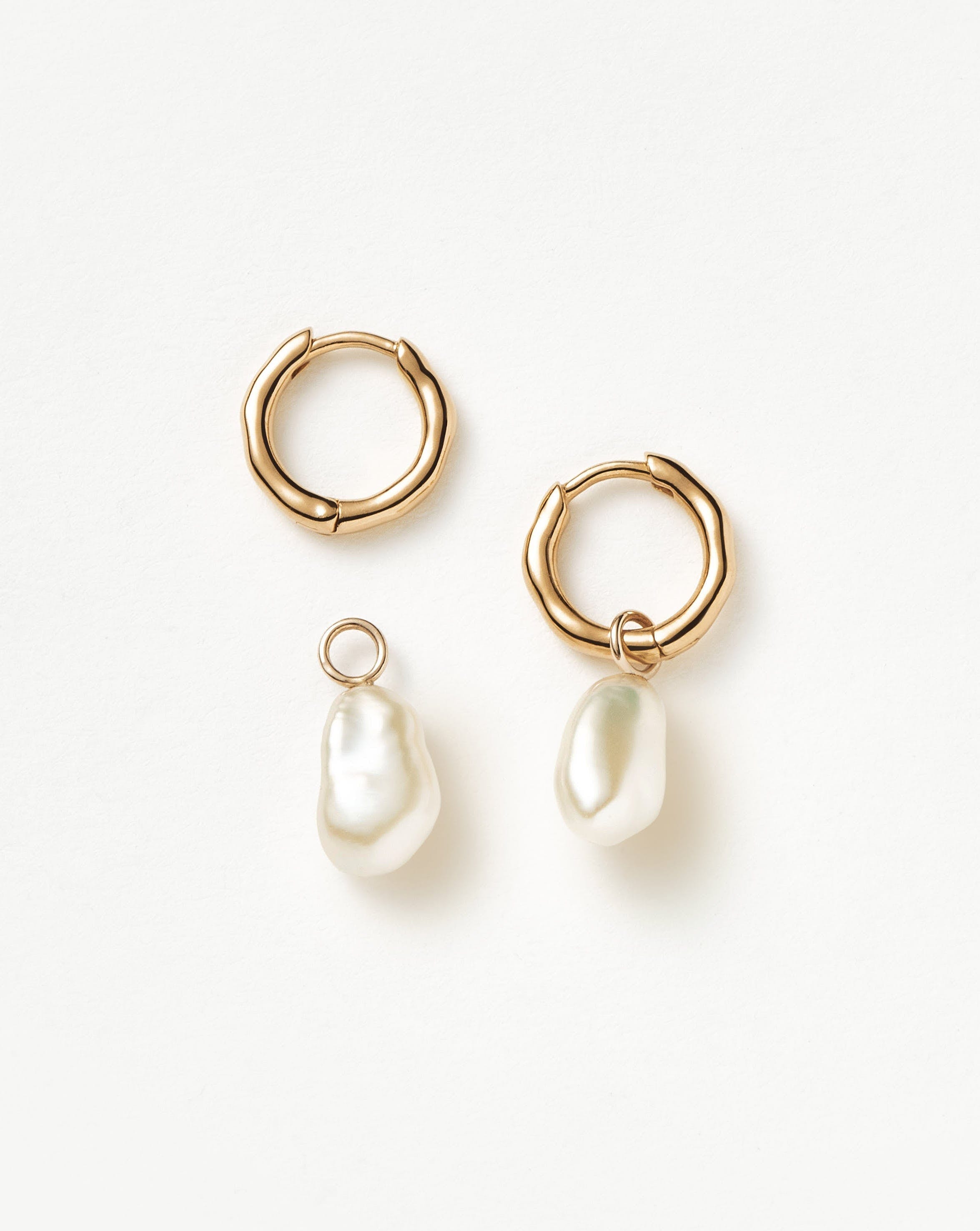 Solid Gold Pearl Drop Mini Hoop Earrings