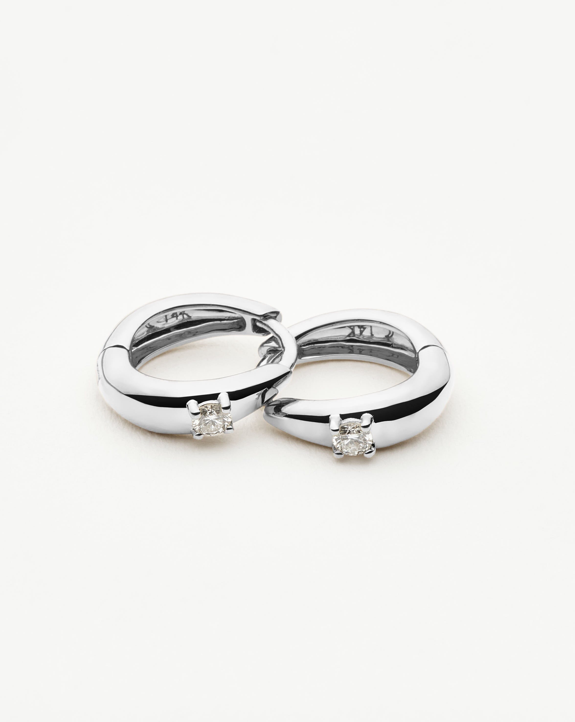 Solid Gold Single Diamond Dome Huggies | 14ct Solid White Gold/Diamond
