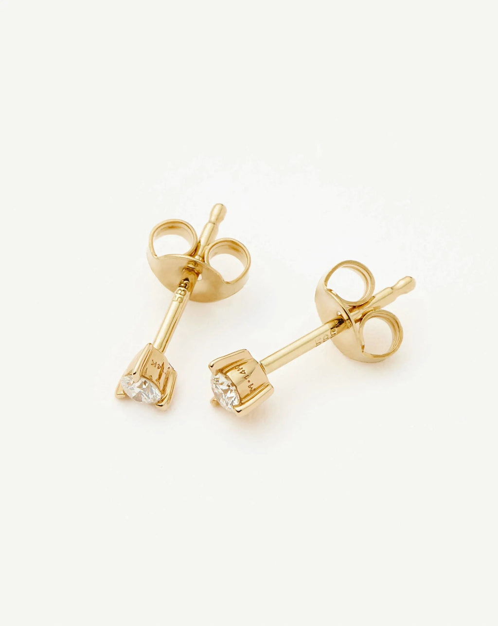 Solid Gold Small Solitaire Diamond Stud Earrings | 14ct Solid Gold