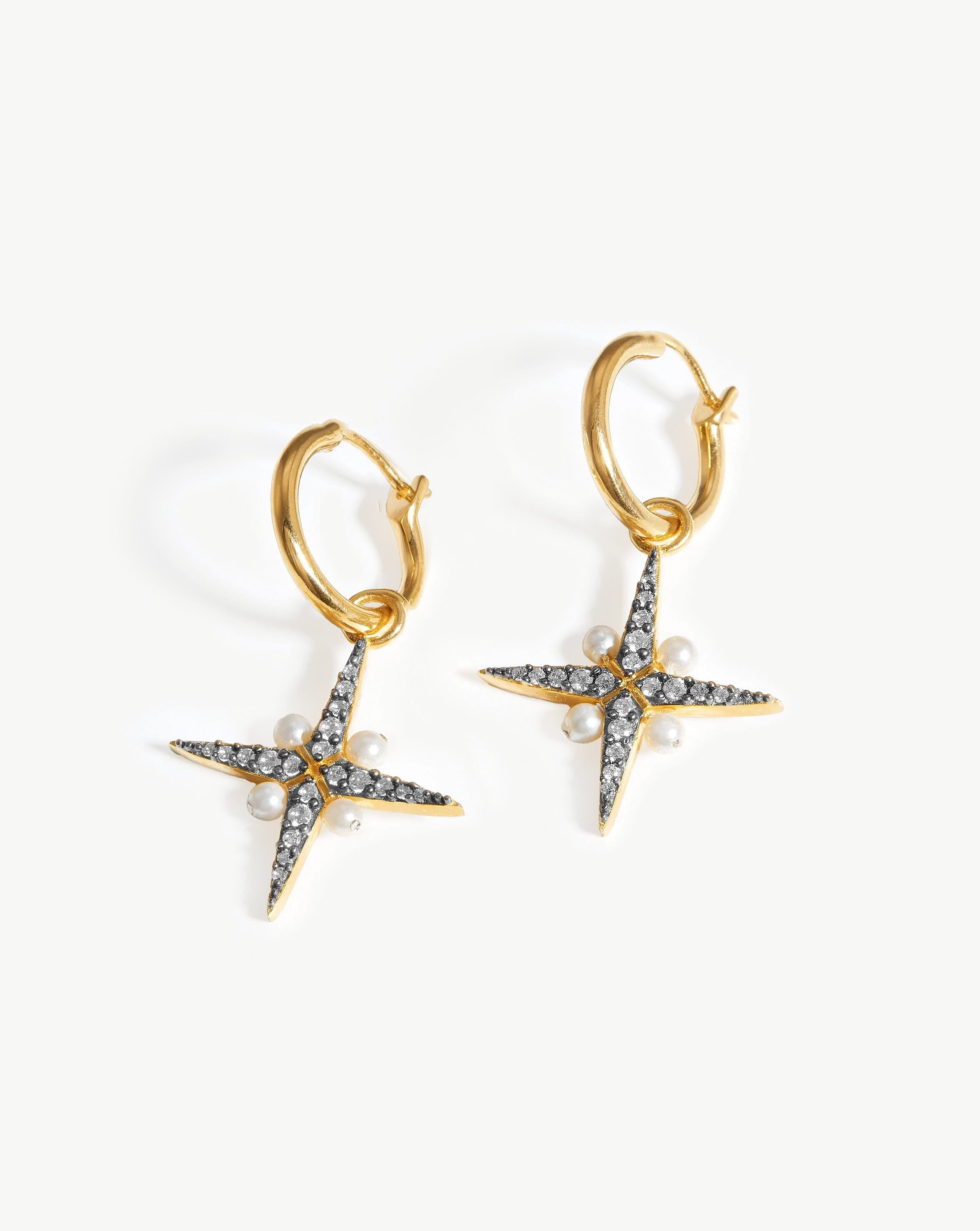 Harris Reed North Star Pearl Hoop Earrings | Gold/Pearl