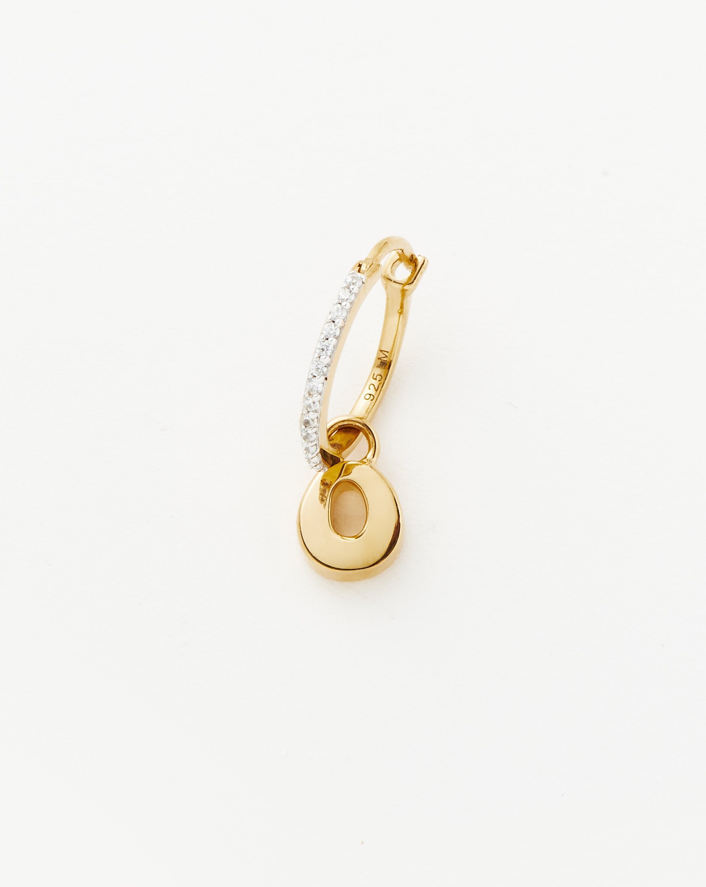 Initial Single Charm Hoop Earring - Initial O | 18ct Gold Vermeil