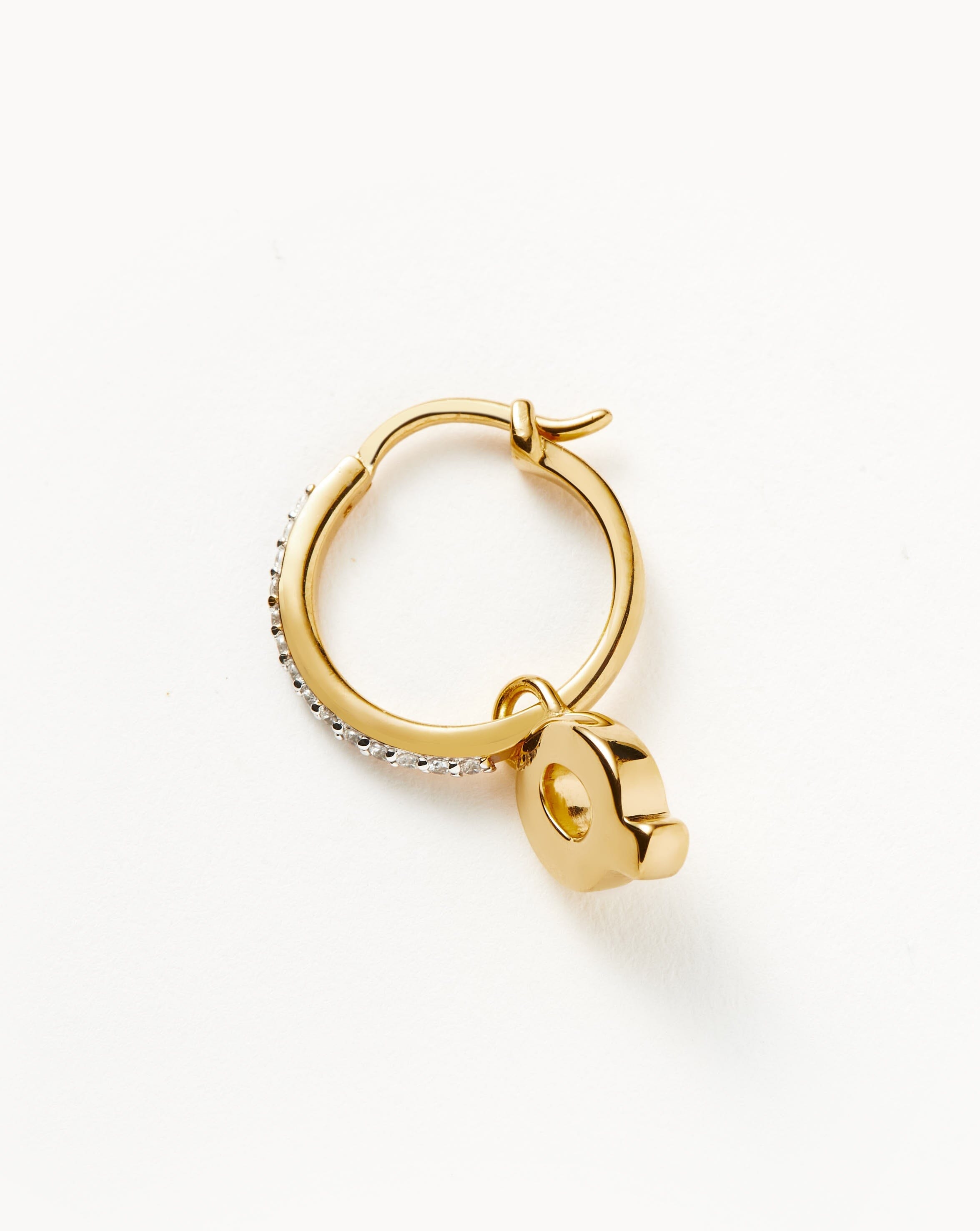 Initial Single Charm Hoop Earring - Initial Q | 18ct Gold Vermeil