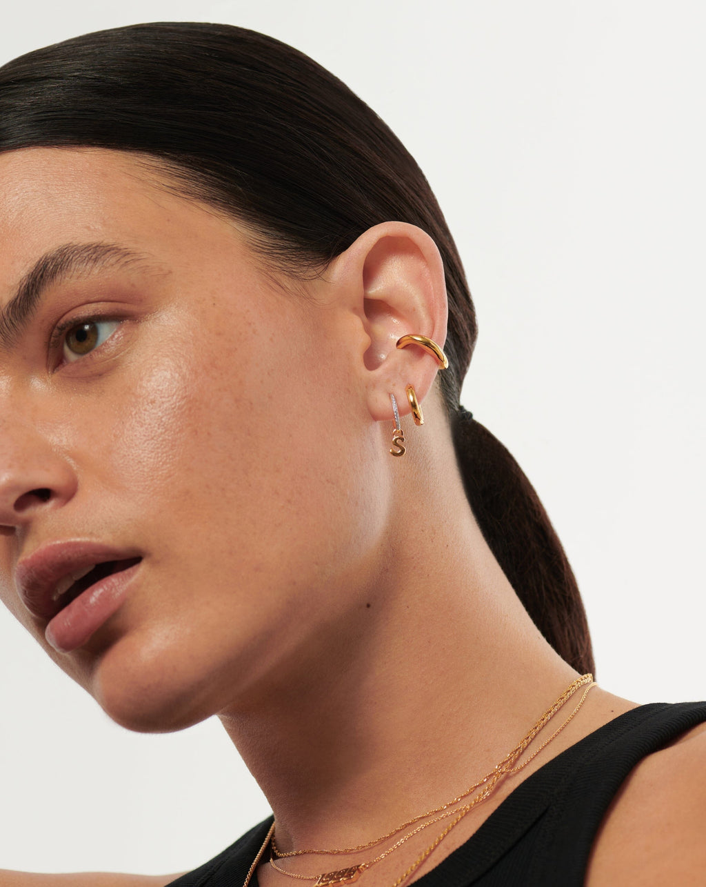Initial Single Charm Hoop Earring - Initial S | 18ct Gold Vermeil