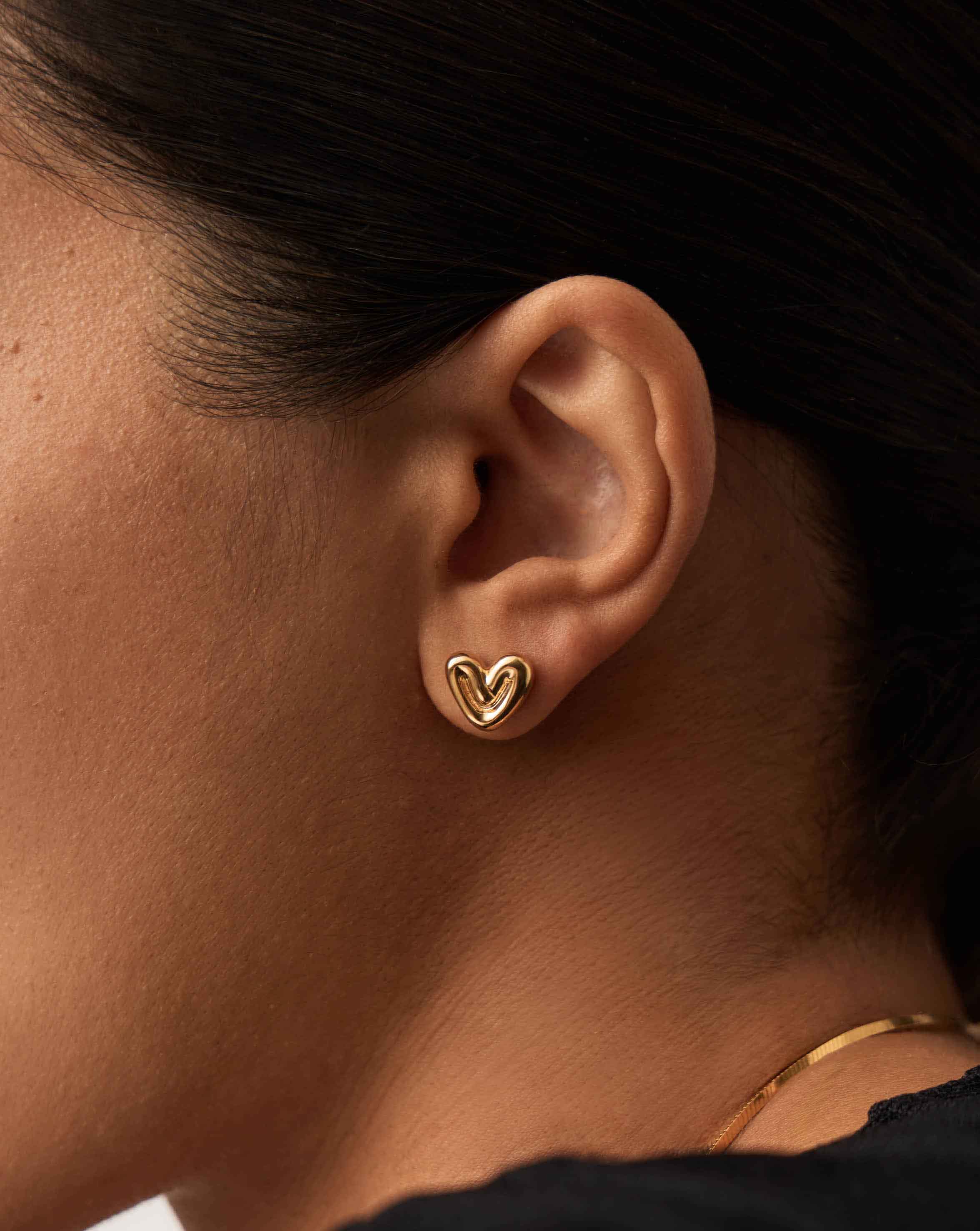 Puffy Heart Mini Stud Earrings | 18ct Gold Vermeil