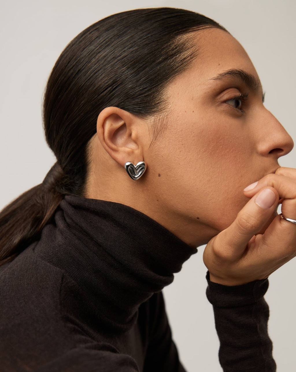 Puffy Heart Stud Earrings | Silver Plated