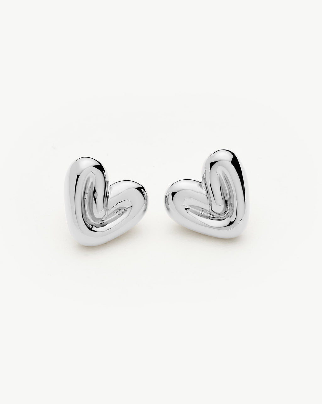 Puffy Heart Stud Earrings | Silver Plated