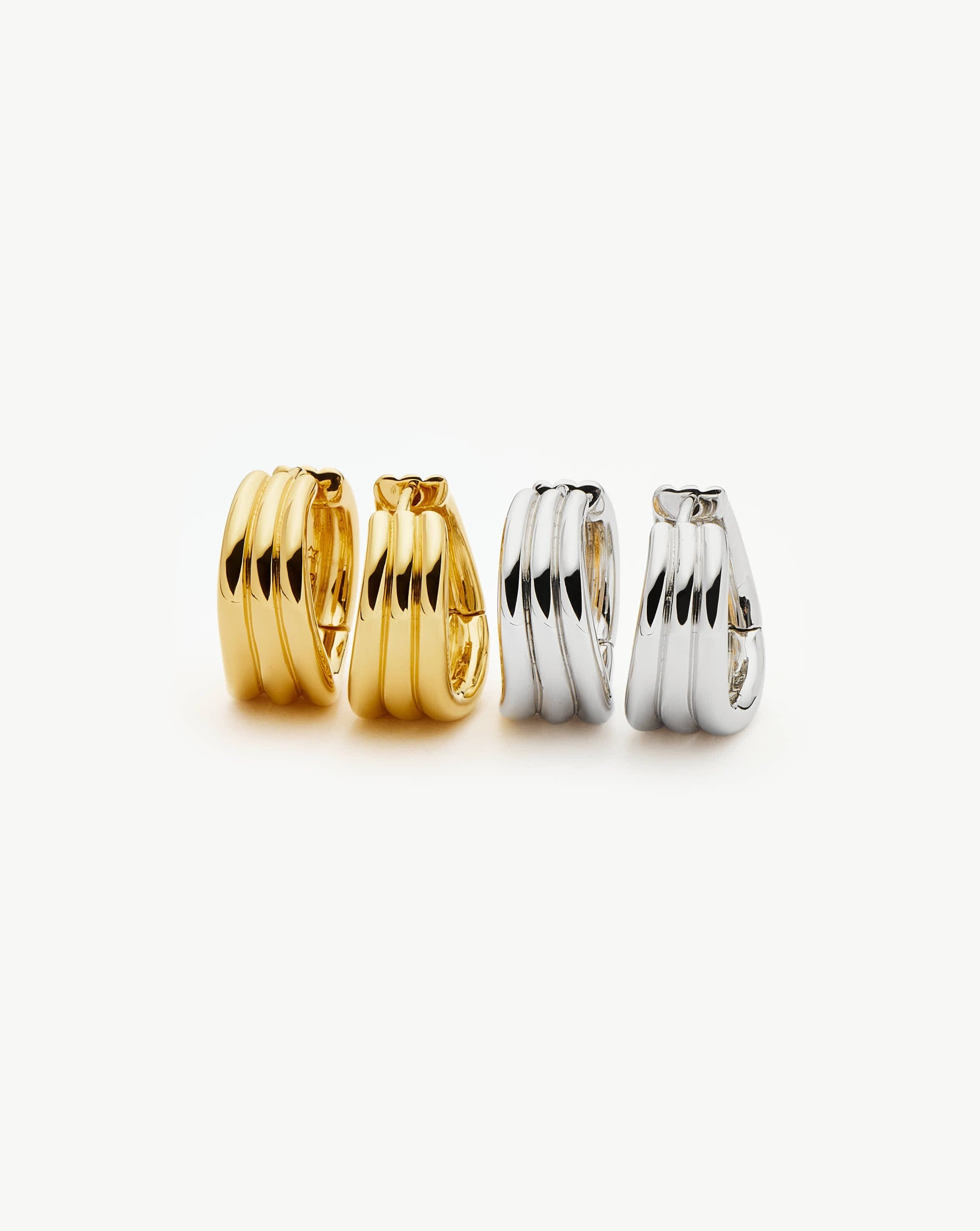Savi Triple Ridge Hoop Earrings | Sterling Silver