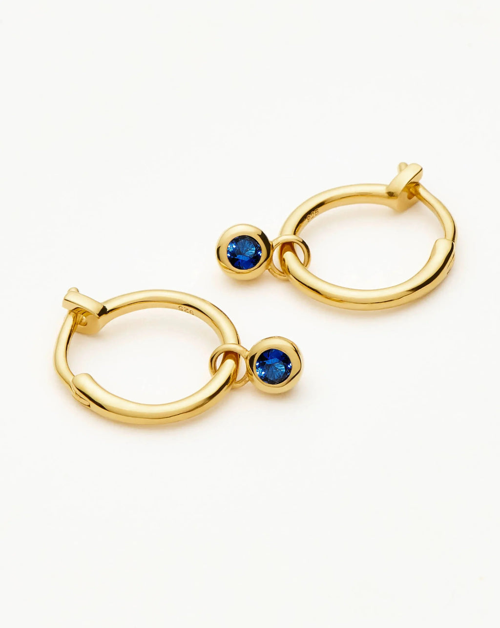 Tennis Charm Mini Hoop Earrings | 18ct Gold Vermeil/Sapphire Blue Nano-crystal