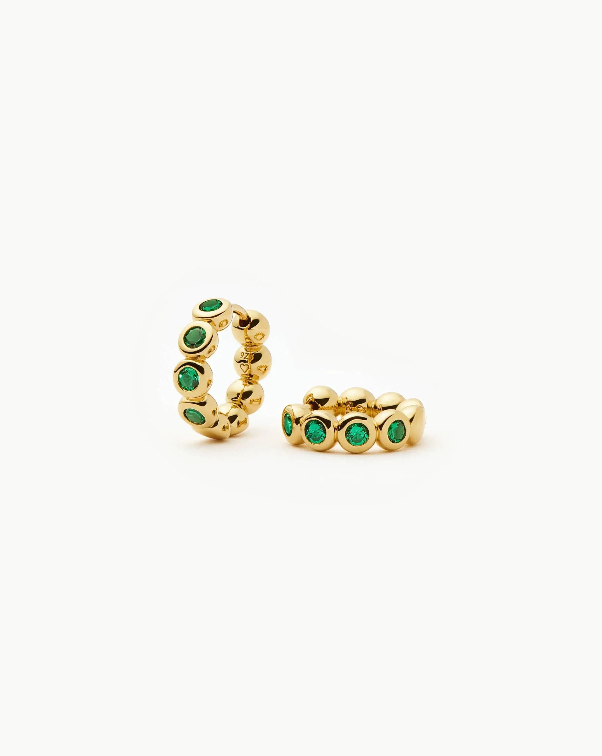 Tennis Small Hoop Earrings | 18ct Gold Vermeil/Emerald Green Nano-crystal