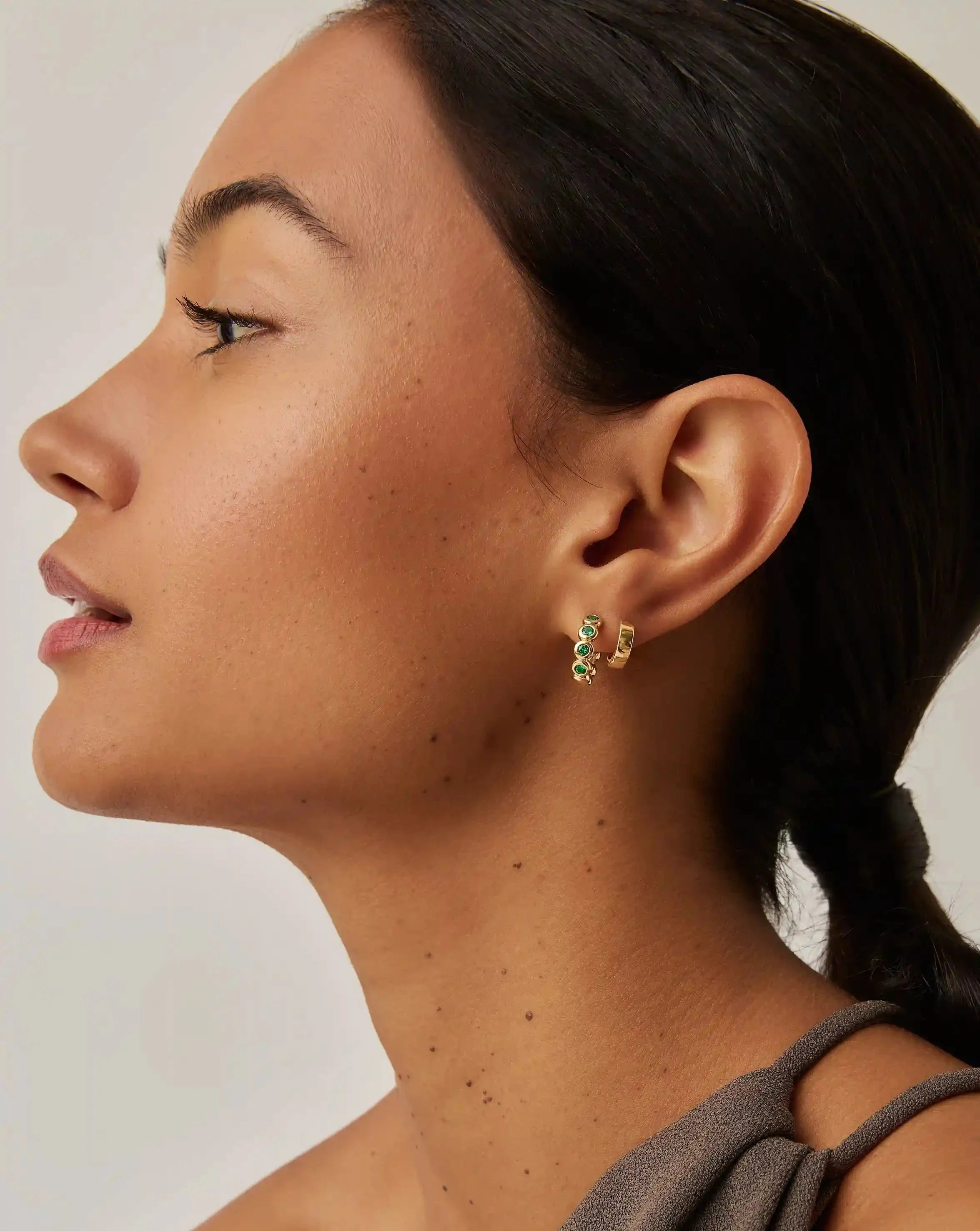 Tennis Small Hoop Earrings | 18ct Gold Vermeil/Emerald Green Nano-crystal