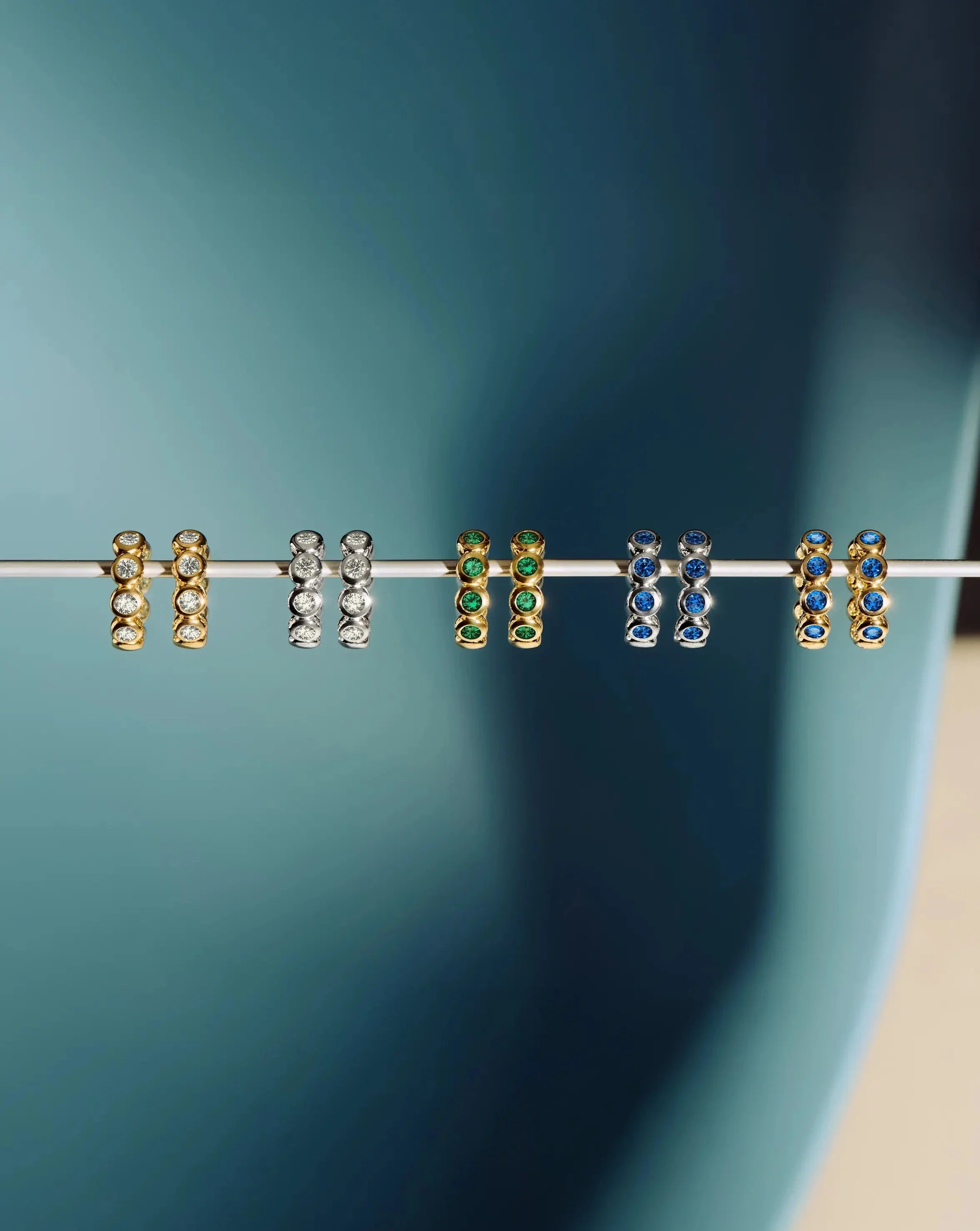 Tennis Small Hoop Earrings | 18ct Gold Vermeil/Emerald Green Nano-crystal