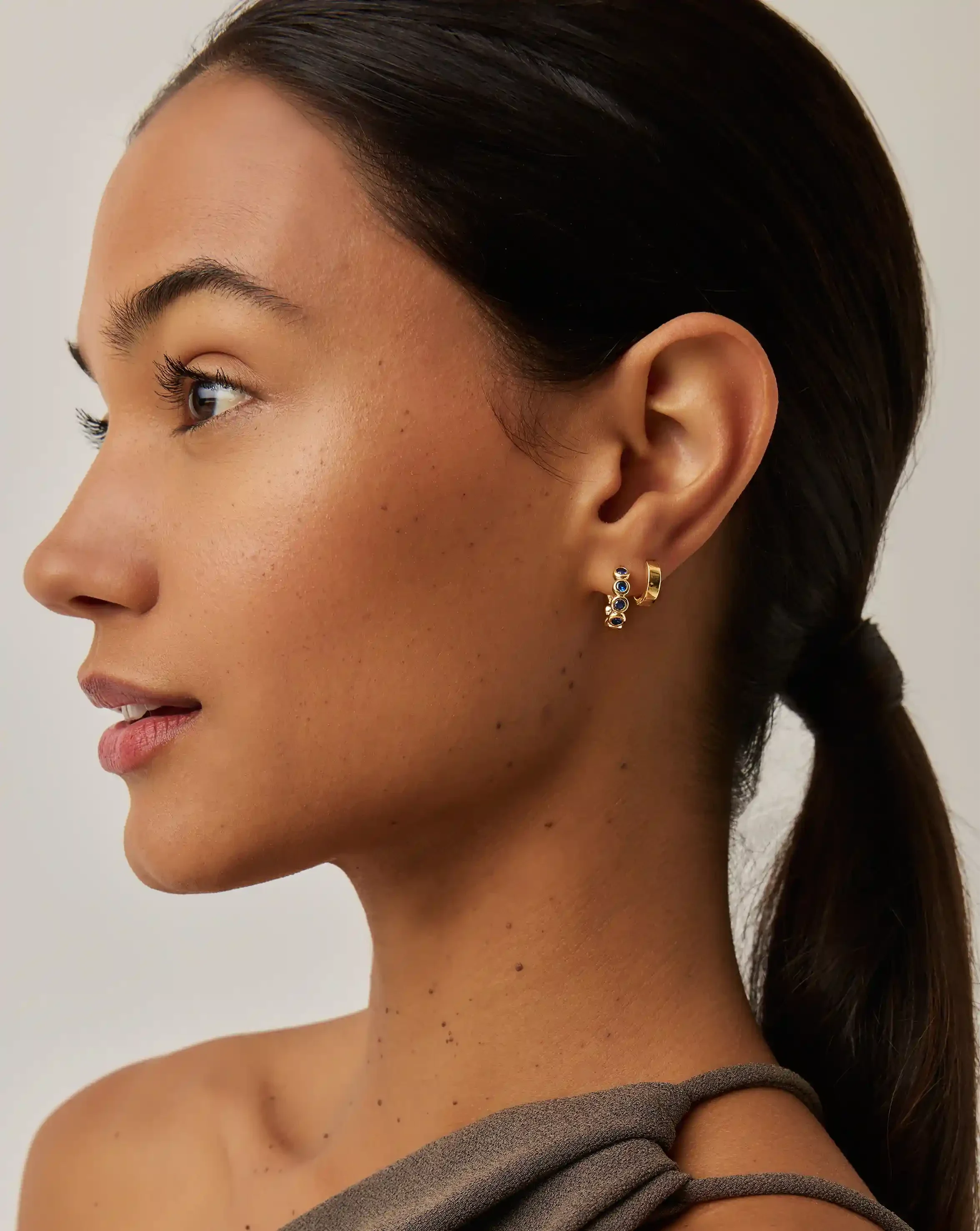 Tennis Small Hoop Earrings | 18ct Gold Vermeil/Sapphire Blue Nano-crystal